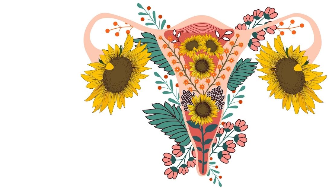 Apparato genitale femminile con girasoli, simbolo dell'endometriosi