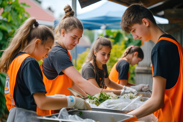 Concept per associazioni di volontariato: persone durante la colletta alimentare